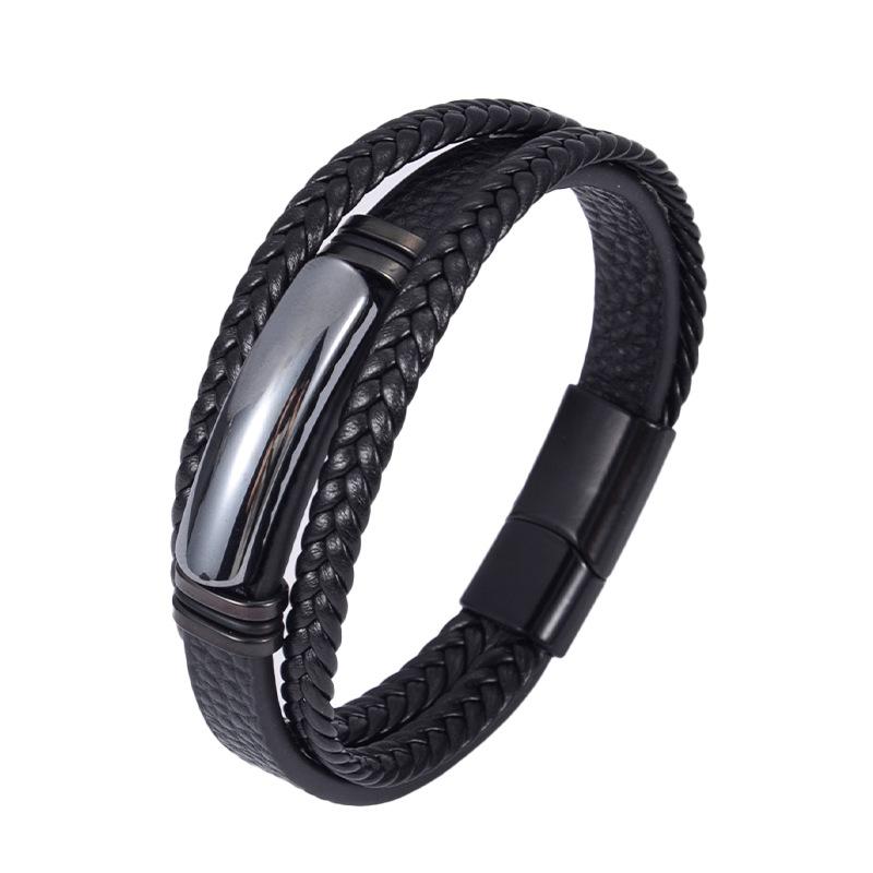 Handgefertigtes mehrlagiges Lederarmband für Herren, Retro-Edelstahlverschluss, Tigerauge-Steinarmband
