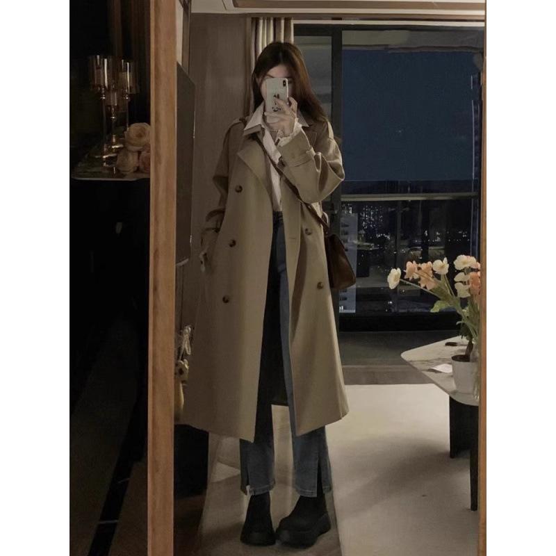2025 Spring & Autumn Khaki British Style Petite Trench Coat for Women