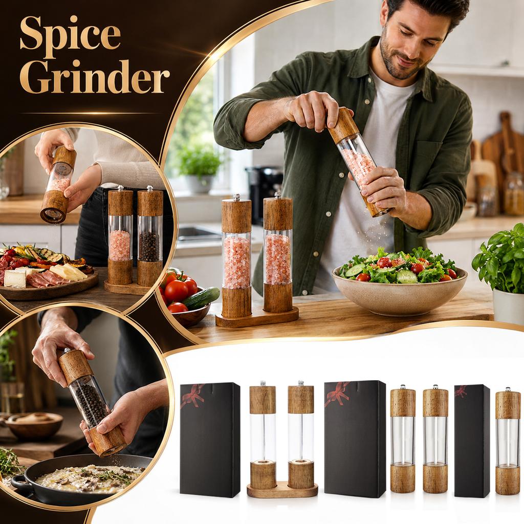 Manual Acrylic and Wood Grinder for Peppercorn Sea Salt and Spice Seasoning Bottle with Hand Crank Design for Kitchen Use