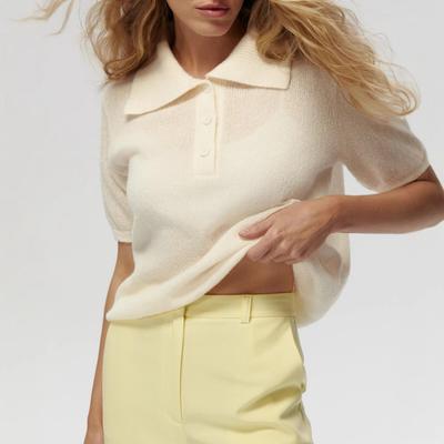 Summer Spring New Women's Hollow Out Knit POLO Short Sleeve Bubble Sleeve Simple Knit Top T-shirt