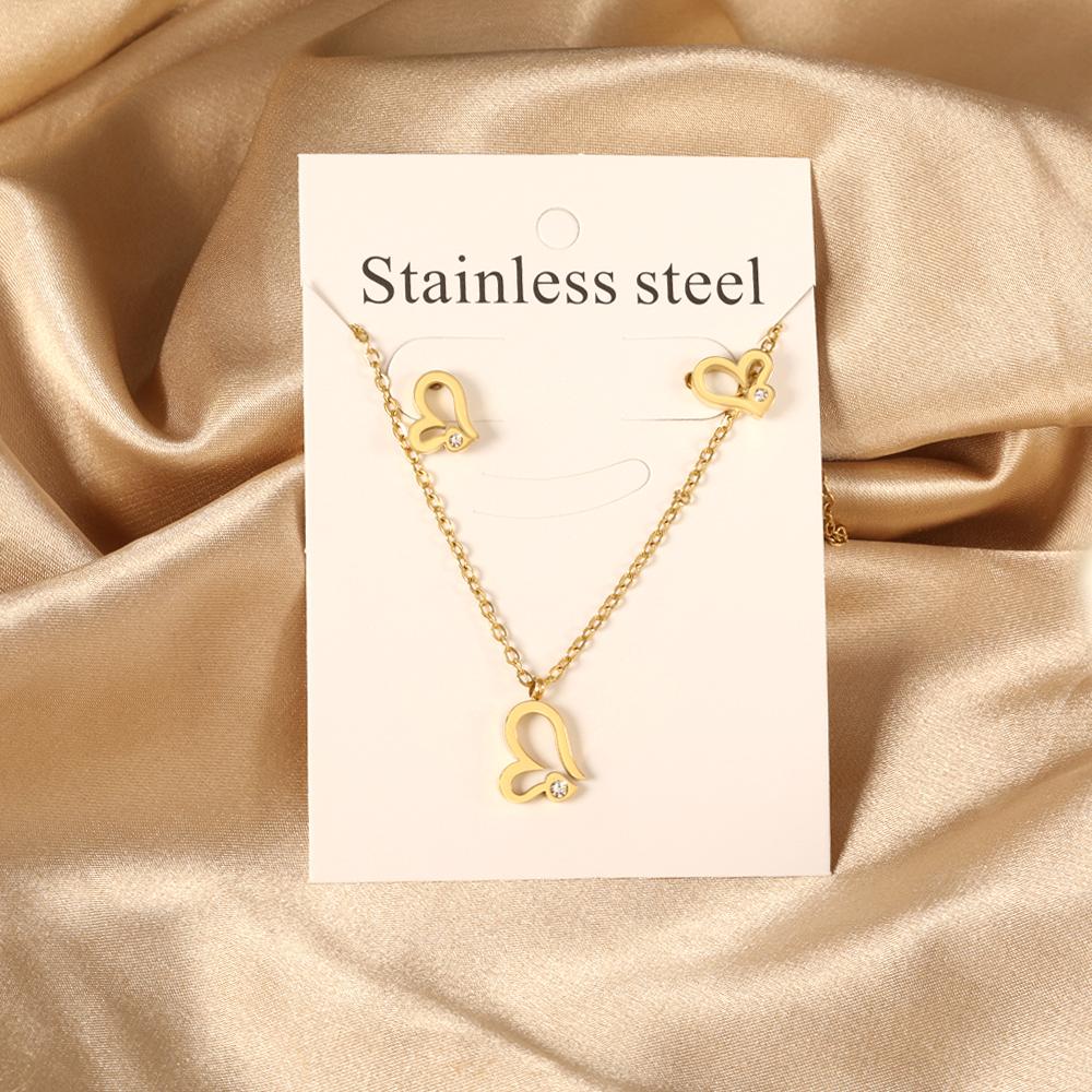 Cubic Zirconia Necklaces Zircon Sets For Women Tiny Stainless Steel Gold Plated Pendant Necklaces And Earrings Sets Wedding