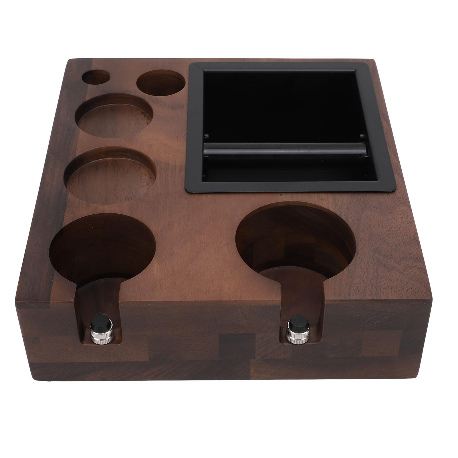 Wooden Coffee Tamping Station with Tamper Distributer Organizer Double Portafilter Holder Stainless Steel Knock Box