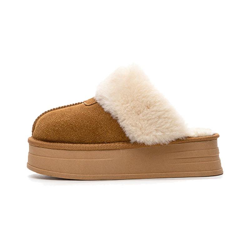 

Winter women s leather wool cotton slippers wear winter non-slip bag head half support thick-soled snow boots women 35 малиновый