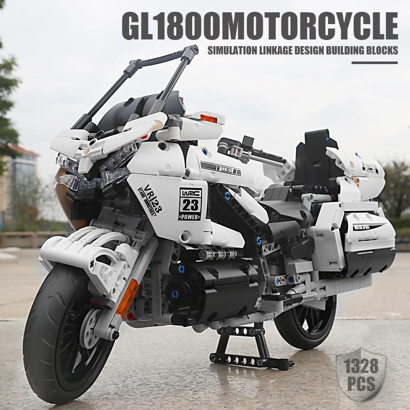 MOULD KING 23001 techniczne złote skrzydło GL1800 motocyklowe klocki samochodowe montaż cegieł zabawki edukacyjne dla dzieci prezenty świąteczne