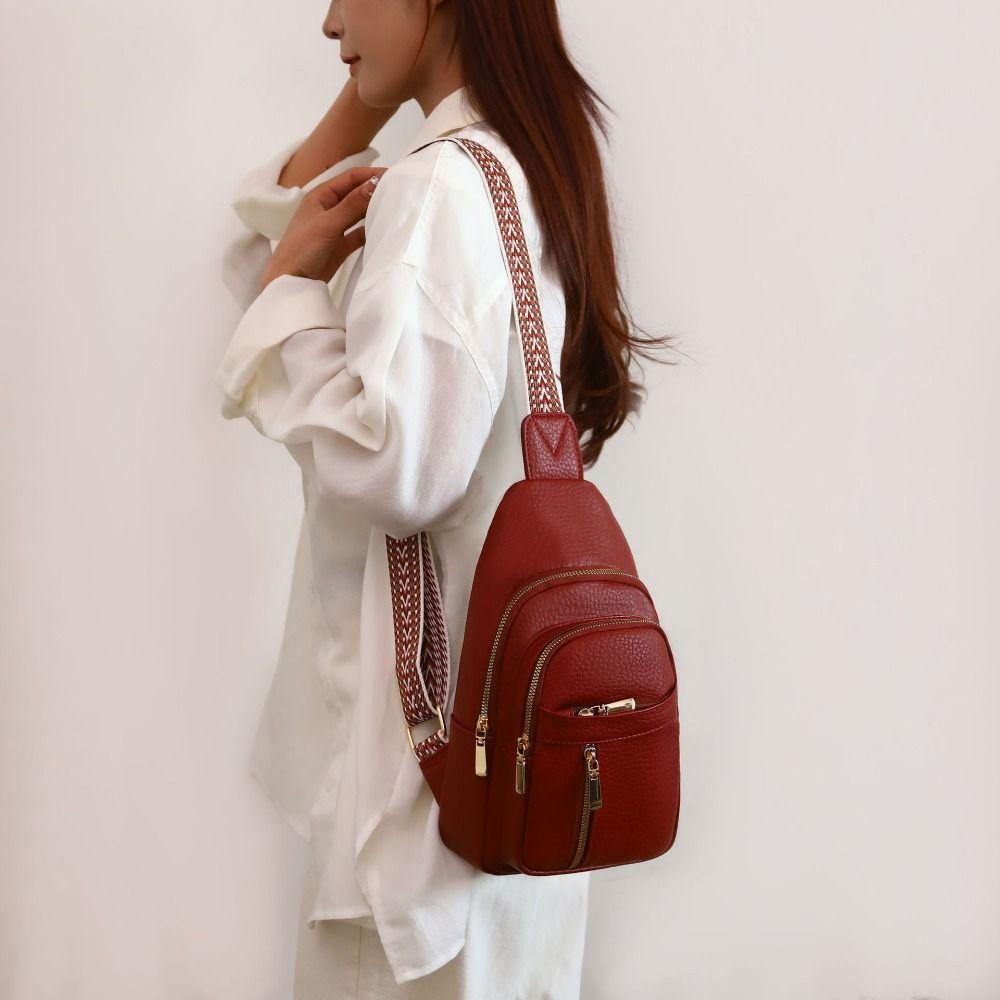 Solid Color Bohemian Chest Bag PU Leather Outdoor Shoulder Bag Crossbody Backpack Hiking