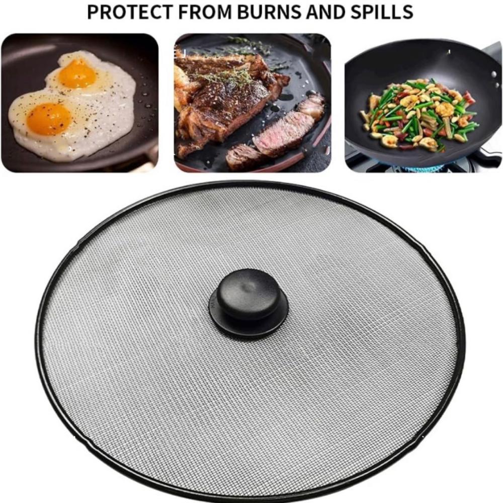 2PCS 25CM/29CM/33CM Kitchen Tool Fine Mesh Splash Guard Cover Lid with Handle Splatter Screen Anti Grease Frying Pan Oil Splash Guard Gadget