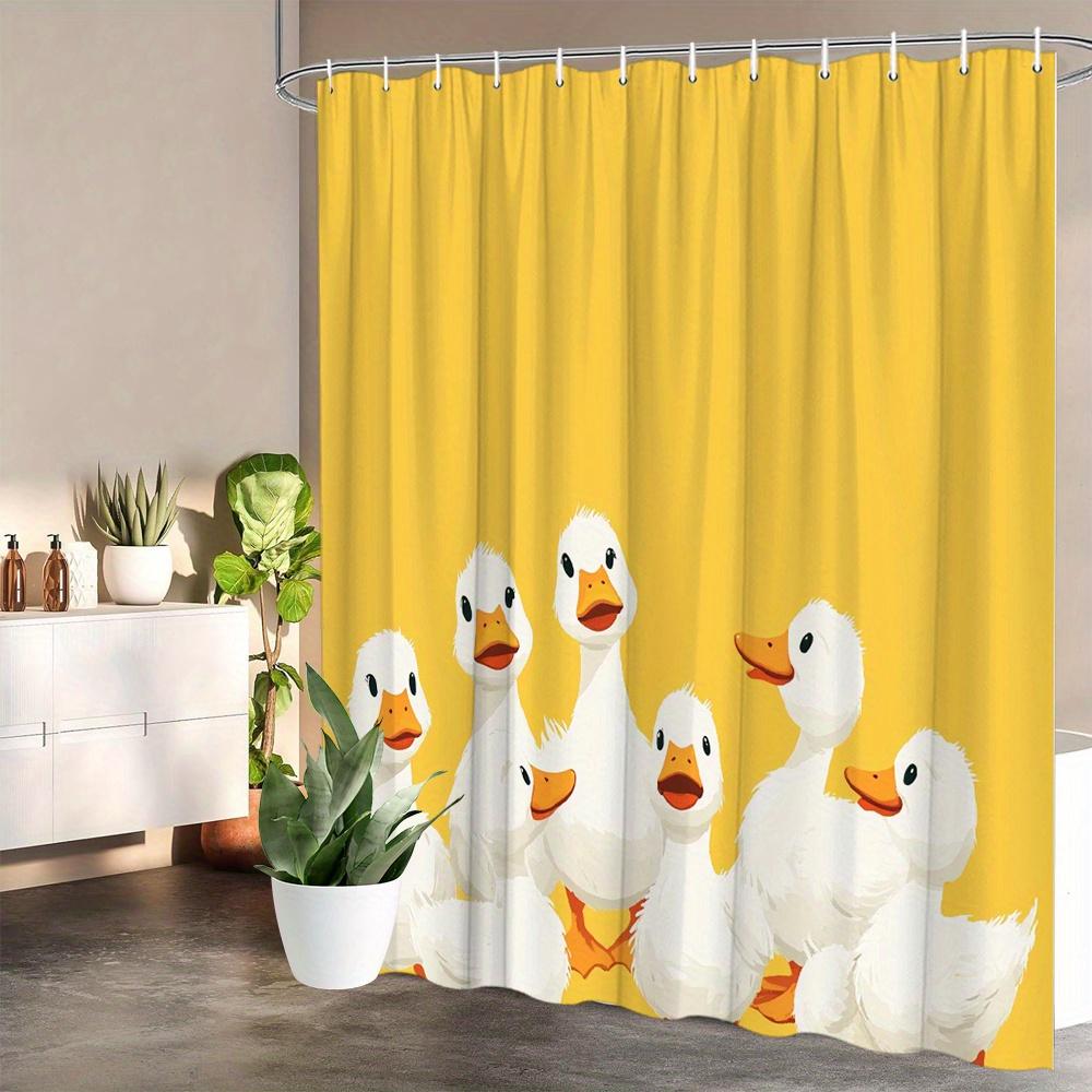

5 Cute White Ducklings On Yellow Background Shower Curtain With 12 Hooks Polyester Washable 70.8X70.8 Inch For Bathroom Decor W60H190(CM)-1 Pcs