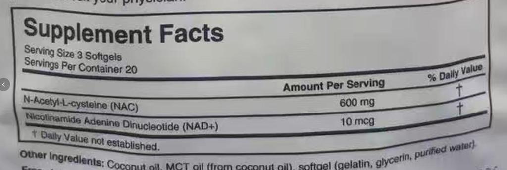 NAD+ a NAC 600 mg Buněčná energie a podpora zdraví jater s MCT a kokosovým olejem (60 měkkých gelů)