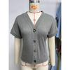 Women's Waffle‑Knit V‑Neck Short Sleeve Button‑Front Open Cardigan Casual Summer Sweater Top