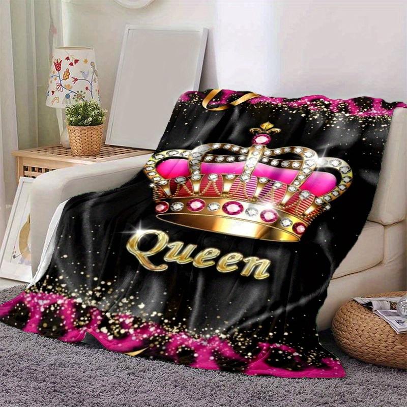 1pc. Glittery Queen Crown Leopard Print Blanket - Perfect for Home, Office, Outdoor Use, Gift Idea,
