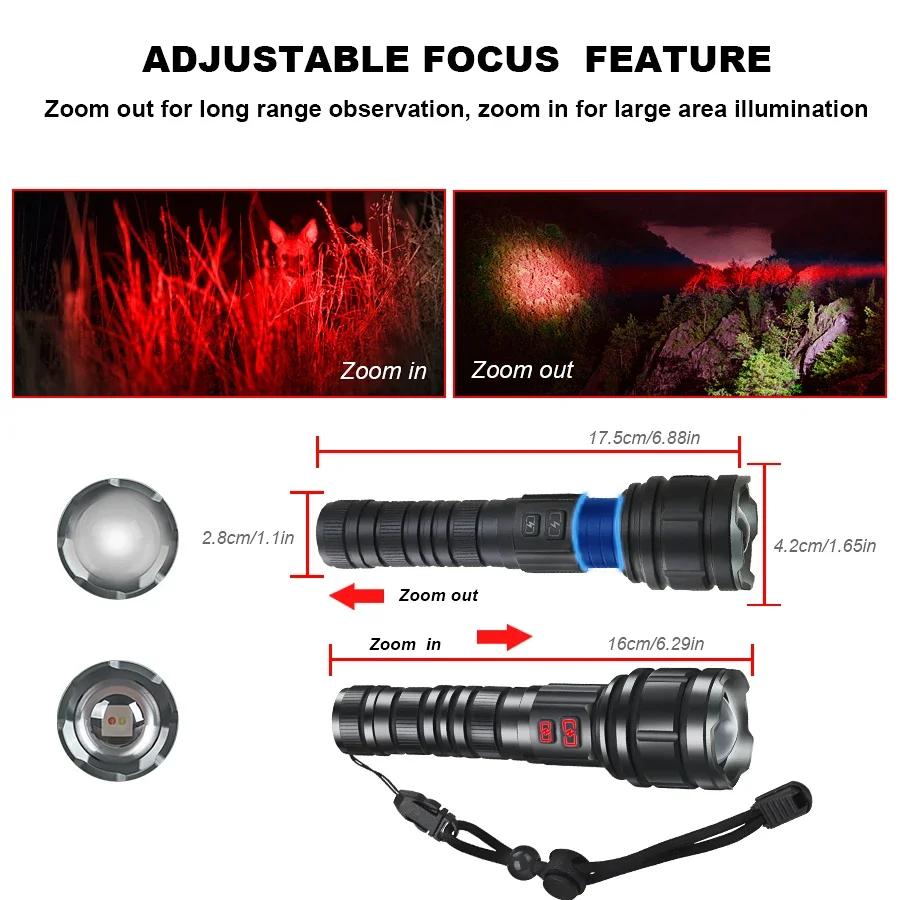 Powerful 9000LM Led Flashlight USB Rechargeable Zoom Tactical Torch Ultra Bright Outdoor Camping Fishing Hunting Emergency Lamp