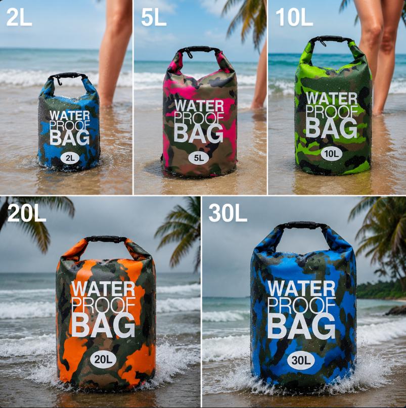 Bolsas Secas de Camuflaje, Bolsas Secas de Alta Calidad, Mochilas Secas Flotantes en Tamaños 2/5/10/20/30L para Kayak, Rafting, Natación