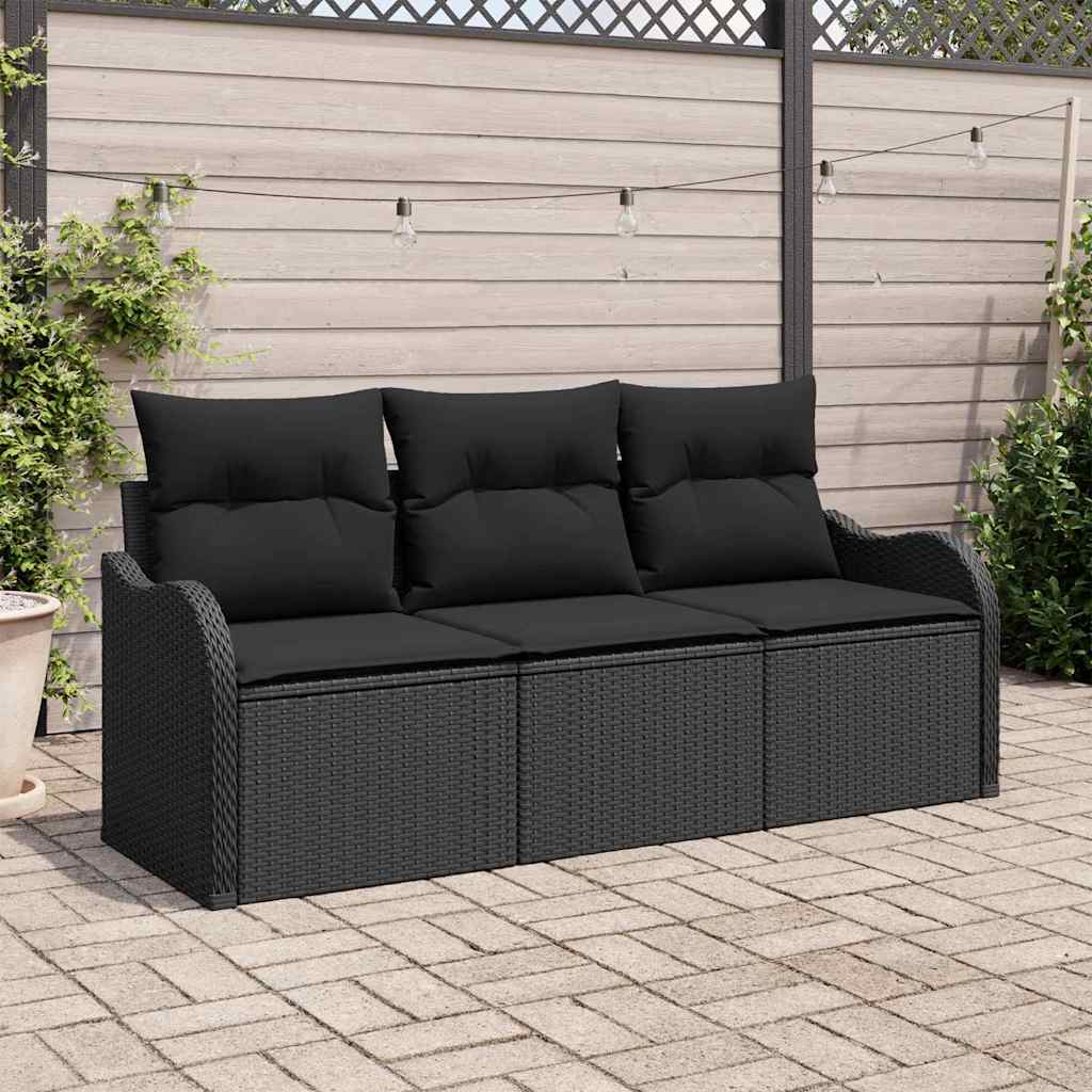 Garden Sofa Set with Storage 3 pcs Black Poly Rattan