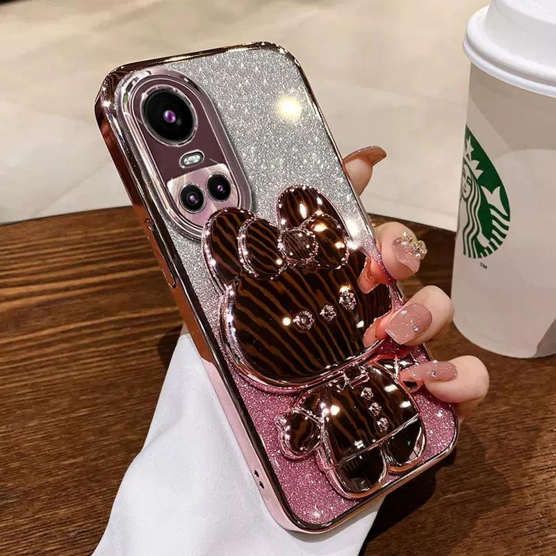 Rabbit Mirror Bracket Case for OPPO Reno 13 12 Pro 11 F Reno 10 Pro Plus Reno 7 8T 4G 5G A3 A58 A38 A78 Seismic Protective Shell