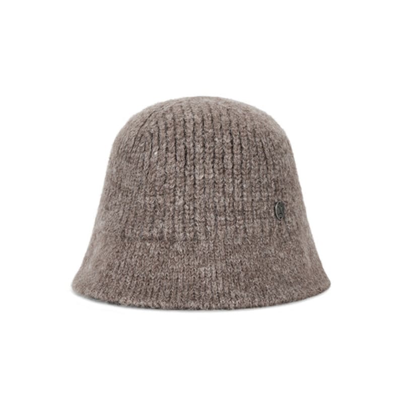 VARZAR VA Curved Oval Metal Washed Knit Bucket Hat Brown