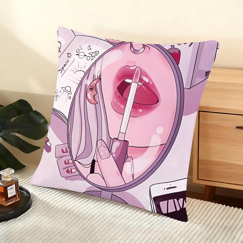 Ins Style Beauty Makeup Cushion Cover Soft Short Plush Pillow Cover Smooth Cozy Texture Aesthetic Cushion Case Home Decor