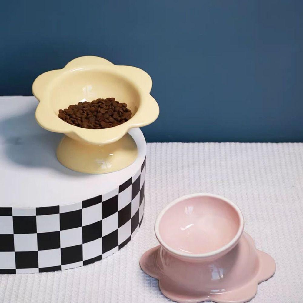 Ceramic Pet High Foot Bowl Cute Pet Drinking Feeder Anti Knock Cat Bowl  Neck Protection