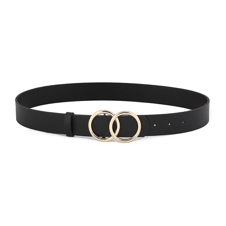 Women Double Circle Buckle Belt Fashion Leather Waistband uygun fiyatlı