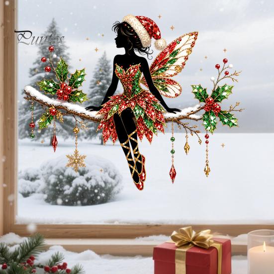 Living Room Glass Decor Christmas Ballet Girl Static Window Clings, Removable Xmas Decals, Winter Indoor Outdoor Art Ballerina Elf Stickers