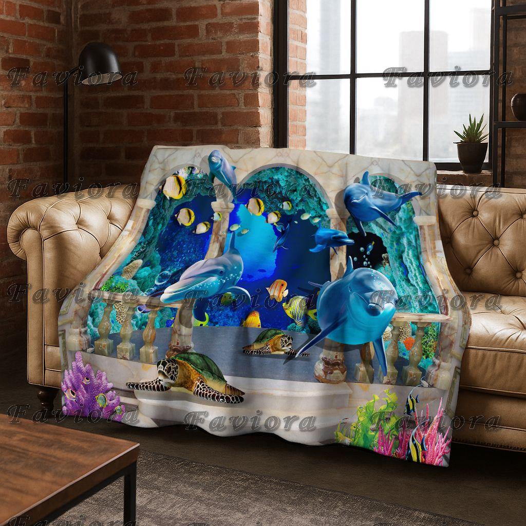 26 Style 3D Illusion Sea Underwater World Dolphin Flannel Blanket,Cozy Soft Throw Blanket for Home Bedroom Bed Sofa Cover Gift