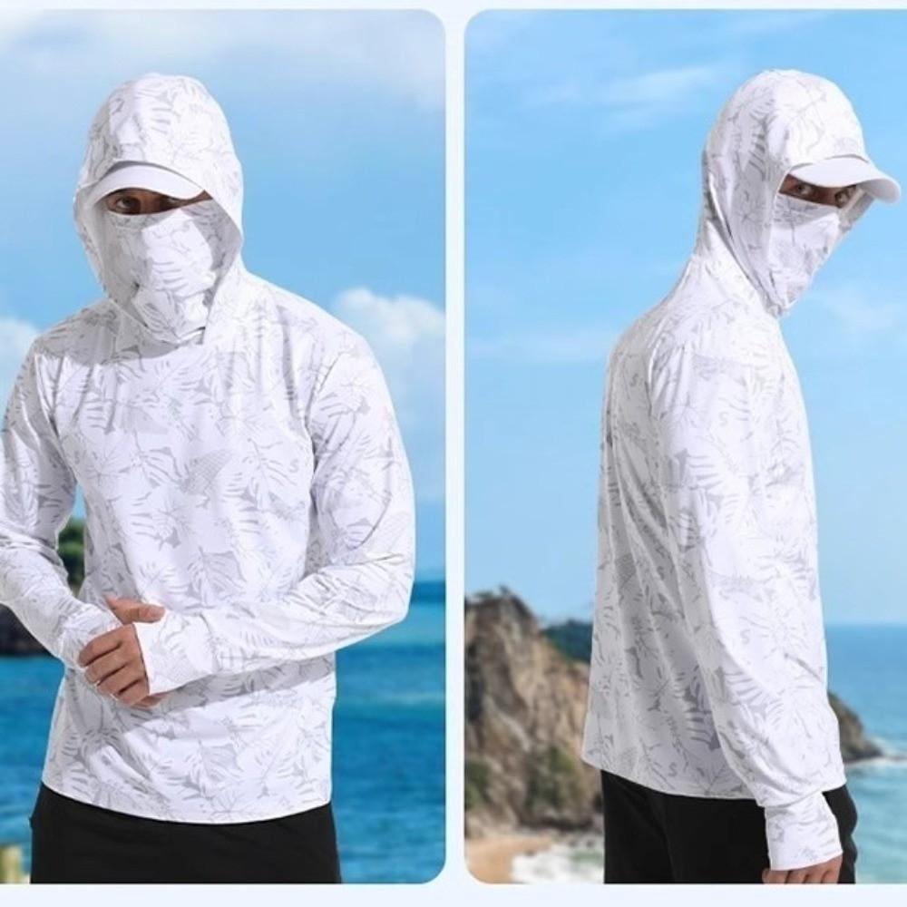 Camicia da Pesca con Cappuccio Estate Maschera Tessuto Performante Abbigliamento da Pesca con Cappuccio Materiale Leggero Camicia con Protezione UV