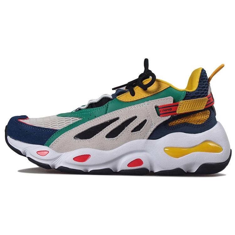 New LiNing Butterfly Chunky Sneakers Men Low Top White/Blue/Yellow AGLP093-2