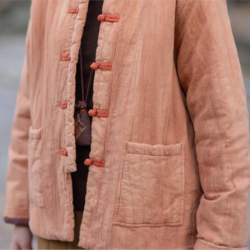 Johnature Chinese Style Winter for Women Stand Button Pockets Coats Winter Tie-dye Vintage Warm Coats