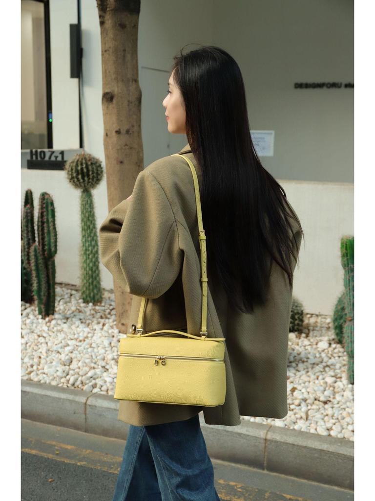 Genuine Cowhide Leather Makeup Crossbody Bag - Elegant, Versatile, Candy-Colored Women's Handheld Tote