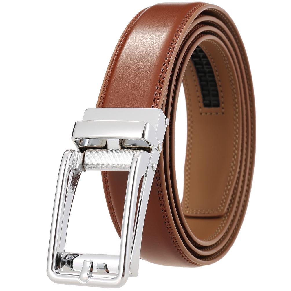 Casual Alloy Automatic Buckle Cowhide Belt, Reverse Pull Design