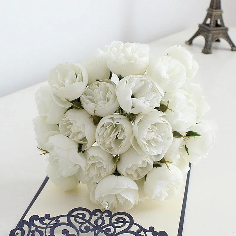 

27 Heads Silk Rose Artificial Flowers Bridal Bouquets Bud For Vase Wedding Valentine s Day Home Room Decoration Fake Floral Gift