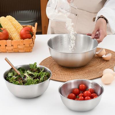 Edelstahl-Salatschüssel mit Skala, multifunktionale, verdickte Müslischale, BPA-frei, wiederverwendbare Nudel-Reis-Nahrungsmittelschüssel, wiederverwendbare Suppenschüssel, Küche