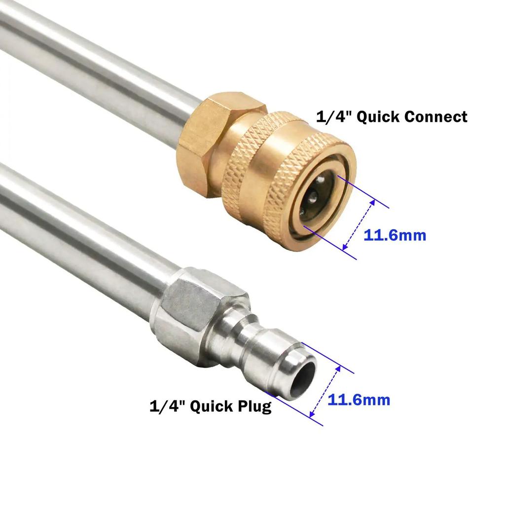 2-piece Set Pressure Washer Extension Wands (Straight + Curved) with 1/4" Quick Connect for Wall/Roof/Car Cleaning