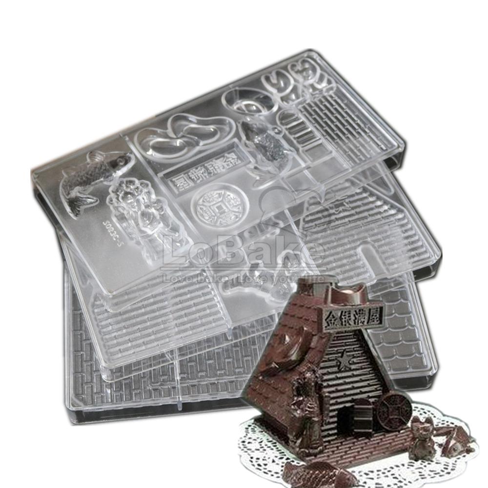 

3pcs/Set Christmas House and Chinese Style Jin Yin Man Wu Buiding Design Chocolate Chip Mold Assmbled Sugarcraft Molds DIY Bake