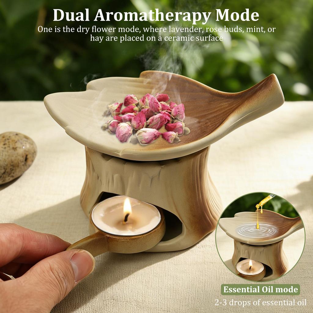 Ceramic Aromatherapy Stove Cedar and Herb Burner Ceramic Candle Incense Burner Flower Grass and Essential Oil Aromatherapy Stove