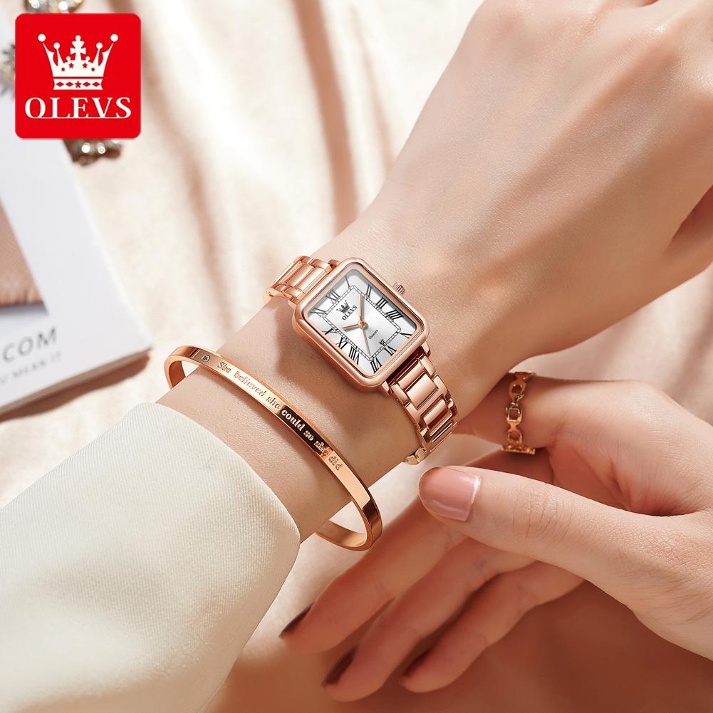 OLEVS Watches Womens New Square Quartz Watch Waterproof Luminous Date Ladies Watches Original Fashion Elegant Gifts