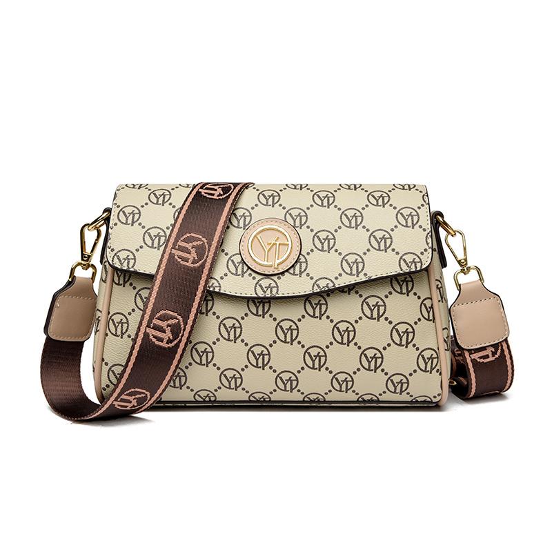 Luxe Merk Dames Ronde Schoudertas Hoge Kwaliteit Waterdichte Crossbody Tas met Portemonnee 26cmX9cmX16cm beige