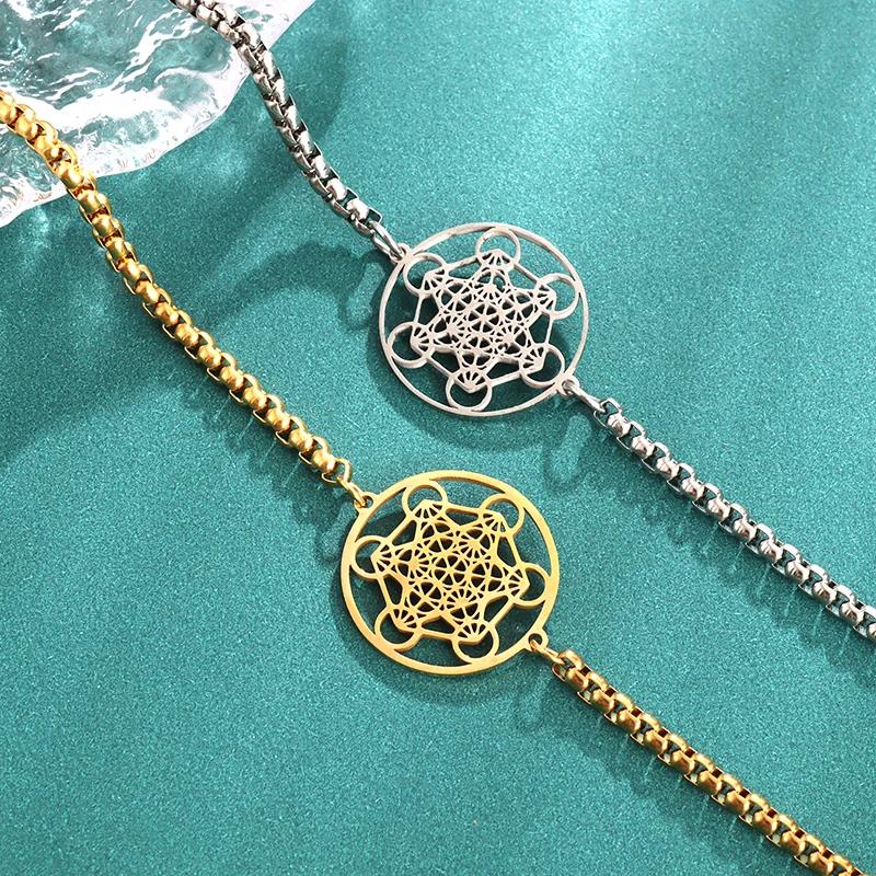 Metatron Cube Bracelet Stainless Steel Sacred Geometry Jewelry Gift for Women Men Archangel Amulet