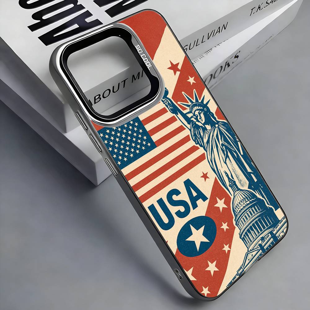

Флаг Америки S-Статуя L-Свободы Чехол для телефона США Для iPhone 17,16,15,14,13,12,11 Plus,Pro Max,Цветной Серебристый Чехол для телефона iPhone13PROMAX
