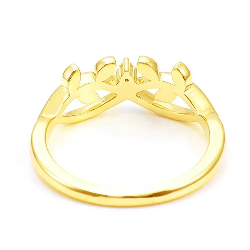 Huitan Luxury Gold Color Rings Opulent Novel Leaf Design Finger Accessories for Women Charming Exquisite Wedding Band Jewelry