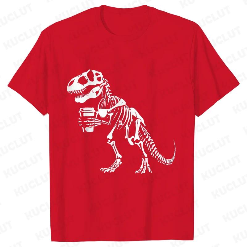 Funny Skeleton Dinosaur Shirt for Men Dinosaur Coffee T-shirts Short Sleeve Fashion Casual Funny Tee Skeleton Halloween Shirts