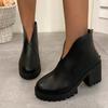 Fashion Platform Block Heel Short Thigh Boots Women's Fashion Round Toe Rear Zipper Waterproof Non-Slip High Heels