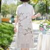 Chinesischer Stil Chiffon Qipao Kleid: Sommer-Zweiteiler-Look für Frauen mittleren Alters & ältere Frauen