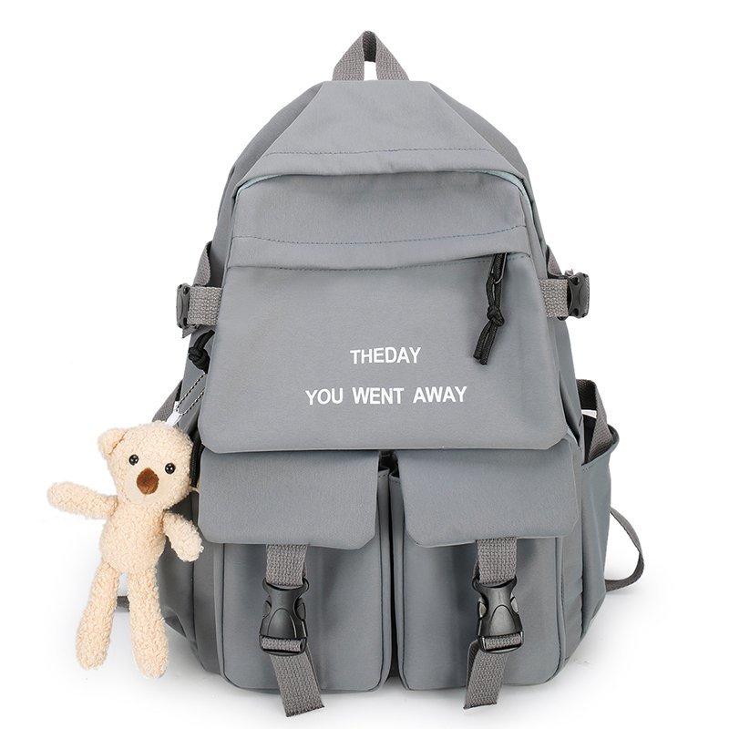 

Letter Embroidered Backpack Unisex Large Capacity Campus Backpack сірий