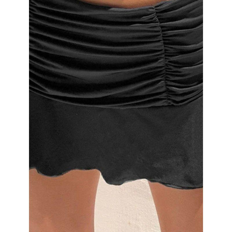 Low Waisted Slim Fit Ruffled Skirt Solid Color Low Waist Slim Fit Ruffled Skirt