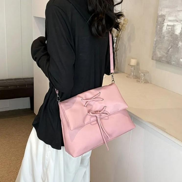 

Soft Leather Bow Messenger bag Korean Style Bow Shoulder Bag Elegant Bandage Bowknot Bag Women