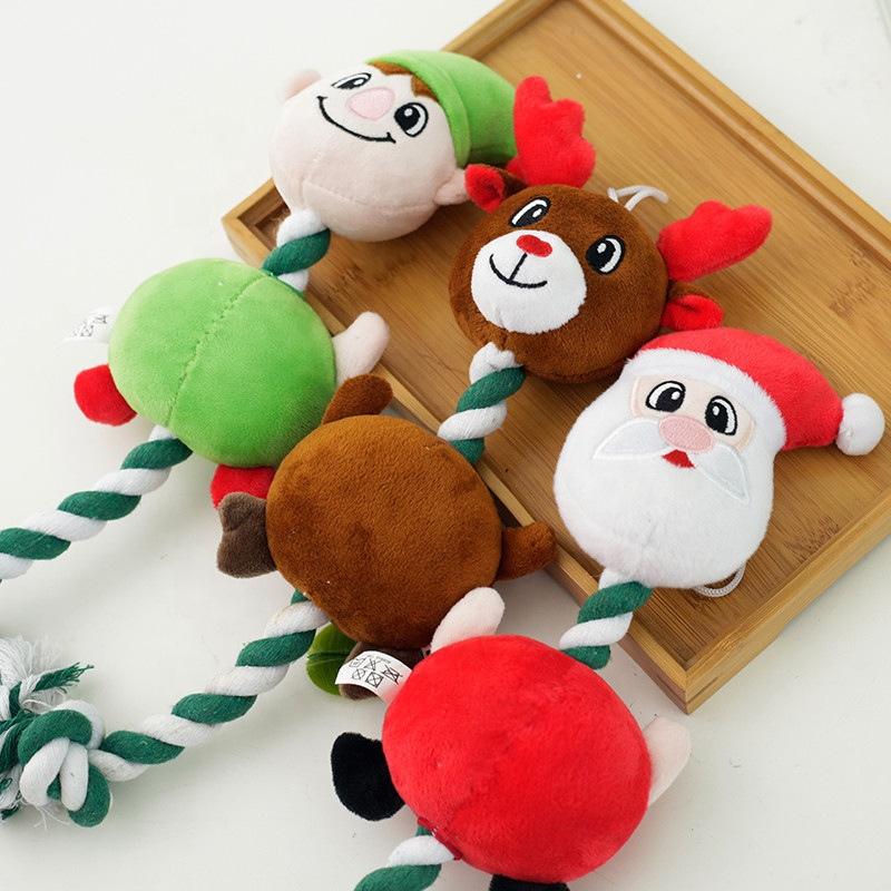 New Eco-Friendly Santa Elk Plush Dog Toy with Rope Interactive Christmas Chewing Toys for Dogs and Cats Pet Products