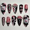 24PCS Halloween Almond Press on Nails Pink Black Ghost Bat Spider Web Heart Patterns False Nails Cute Gothic Y2K Fake Nails Tips