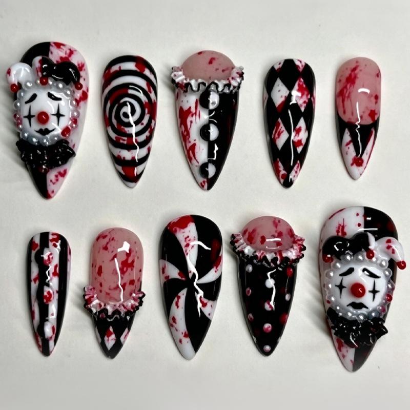 24PCS Halloween Almond Press on Nails Pink Black Ghost Bat Spider Web Heart Patterns False Nails Cute Gothic Y2K Fake Nails Tips