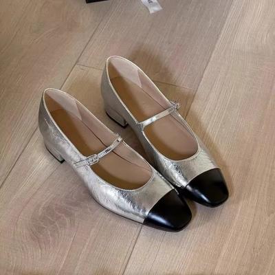 Zapato de Mujer de Alta Calidad Color Sólido Punta Cuadrada Boca Baja Tacón Medio Zapatos de Mujer Moda Slip-On Tacones Altos de Mujer
