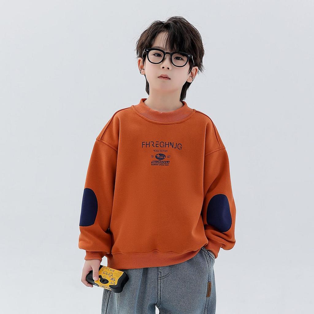 Boys' Winter 2025 Plus Velvet Hoodie: Stylish Thick Long Sleeve Round Neck Sweatshirt for Kids